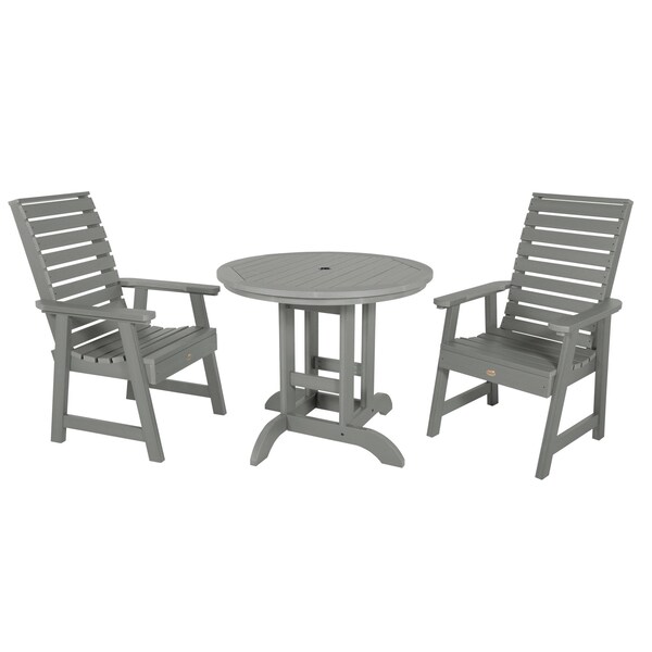 Highwood Usa Weatherly 3pc Round Outdoor Patio Furniture Dining Set AD-DNW36-CGE - main